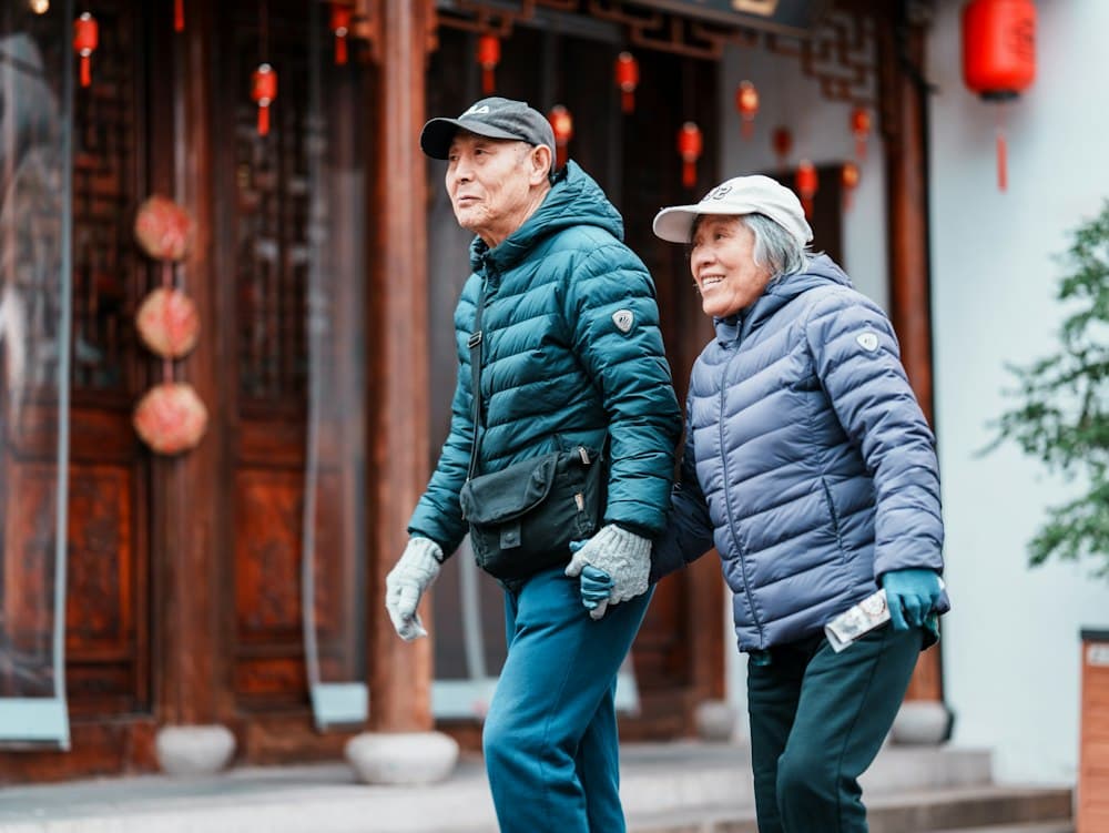 Senior couple walking together